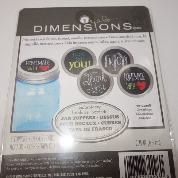 NEW Set of 4 Dimensions Jar Toppers Greetings Thank You Homemade Regular or Wide - Picture 2 of 4